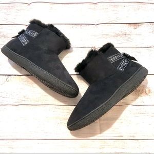 Isotoner Women’s Black Microsuede Bootie Slippers